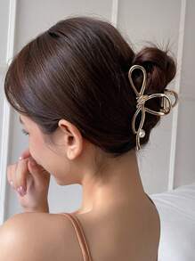 DAZY Women Faux Pearl Decor Bow Design Fashionable Hair Claw For Hair Decoration Elegant Valentines Claw Clips Hair Clips Hair Jaw Clip Hair Clamps Hair Clutch Hair Catcher Clip