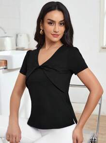 SHEIN Maternidad Camiseta unicolor girante delantero - Negro - Ver 1