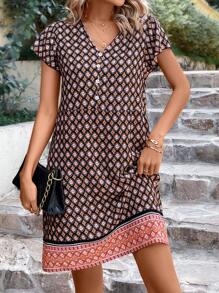 EMERY ROSE Đầm Nút phía trước Hình học Bộ lạc Boho - Nhiều màu - Xem 1