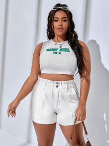 Quần short denim oversized viền lá sen Túi Dây kéo màu trơn - trắng - Xem 5