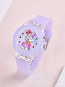1入組女孩兔子圖案矽膠帶圓形錶盤石英表和1入組串珠手鏈適用於日常生活 - 紫色 - 查看 6
