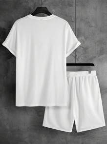 Manfinity Homme Bộ hai mảnh Nam Dây kéo Lá thư Giải trí - trắng - Xem 2