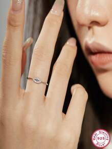 1入組S925銀邪惡之眼設計圓環合適的適用於女性日常穿著 - 銀色 - 查看 2