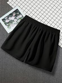 Manfinity Homme 宽松男士字母印花抽绳腰短裤，适合送给丈夫、男朋友的礼物 - 黑色 - 查看 3