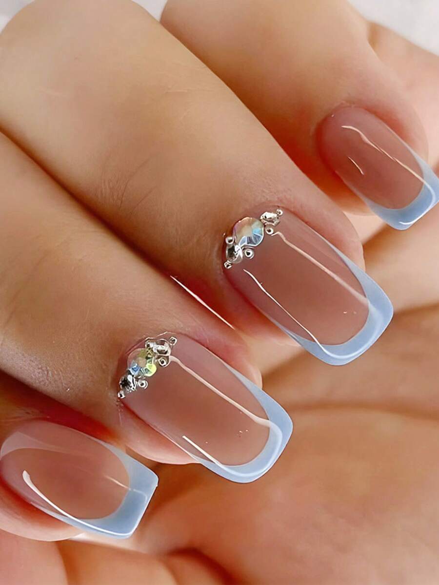 24pcs Short Square False Nail Tips With 1pc Nail File And 1pc Jelly Glue - Multicolor - View 1