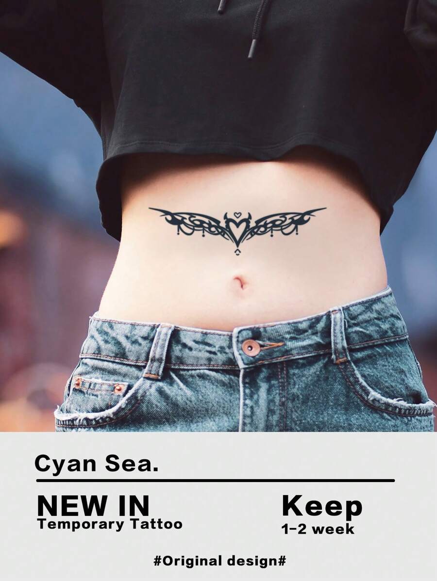 1 hoja Pegatina tatuaje con patrón de corazón - Negro - Ver 1