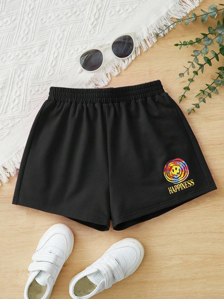 SHEIN 女孩卡通和字母圖案運動短褲