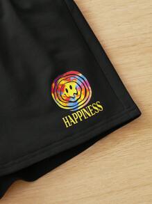 SHEIN 女孩卡通和字母圖案運動短褲