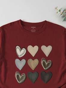 SHEIN LUNE Camiseta con estampado de corazón - Burdeos - Ver 3