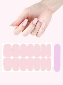 薄粉色指甲貼紙，1張純色指甲油貼紙＆1入組指甲修整文件，女士美甲套裝，DIY指甲貼紙