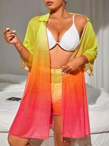 SHEIN Swim Curve Plus Ombre Print Cover Set - Multicolor - View 1