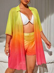 SHEIN Swim Curve Plus Ombre Print Cover Set - Multicolor - View 5