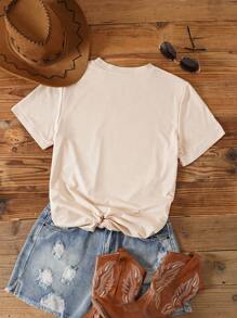 SHEIN LUNE Camiseta ganado con estampado - Albaricoque - Ver 2