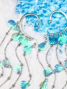 ROMWE Fairycore 1雙魅力四射鋅合金裝飾耳夾適合女士適合派對 - 淺藍色 - 查看 4