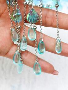 ROMWE Fairycore 1雙魅力四射鋅合金裝飾耳夾適合女士適合派對 - 淺藍色 - 查看 5