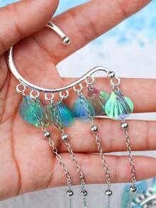 ROMWE Fairycore 1雙魅力四射鋅合金裝飾耳夾適合女士適合派對 - 淺藍色 - 查看 8