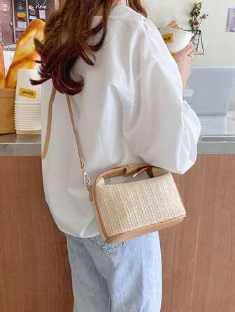 Mini Minimalist Straw Bag Top Handle Zipper, Vacation Bag For Summer, Beach Purse, Perfect For Summer, Vacation & Daily Use, Travel Must Haves, Summer Straw Beach Bag For Women, Hottest Beach Bags For Women, Fashion Summer Vacation Bag, Beach Essentials Women Bags For Vacation & Holiday, Newest Holiday Bag ,Vacation Essentials