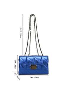 Mini Quilted Flap Chain Square Bag Metallic - Blue - View 3