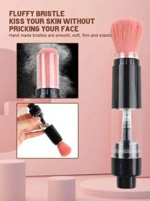 1pc Face Blush Powder Brush Reusable Travel Brush With Refillable Loose Powder Bottle - Pink - View 2