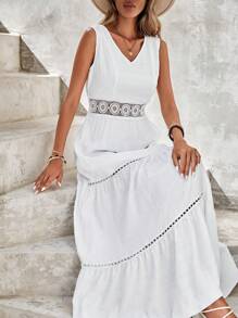 SHEIN VCAY Vestido con encaje de manga con volante - Blanco - Ver 5