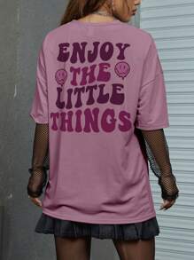 ROMWE Street Life 標語圖案超大號T恤 - 紫色 - 查看 1