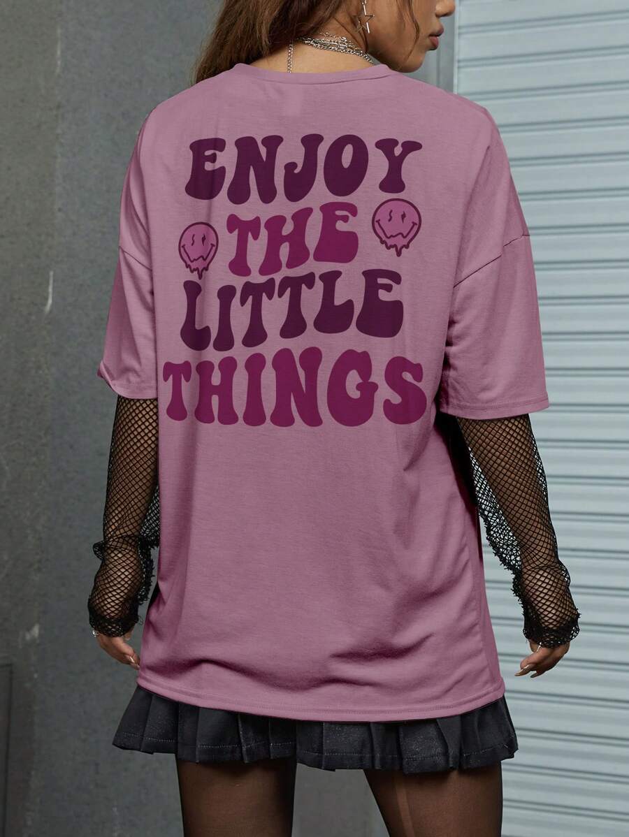 ROMWE Street Life 標語圖案超大號T恤 - 紫色 - 查看 1