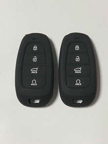 矽膠汽車鑰匙包兼容現代途勝，鑰匙扣保護套 - 黑色 - 查看 2