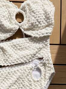 夏季环链镂空抹胸连体泳衣 - 米色 - 查看 3