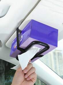 1pc Black Abs Car Tissue Box Holder Clip-on Style, Sun Visor Napkin Holder Frame - Black - View 1