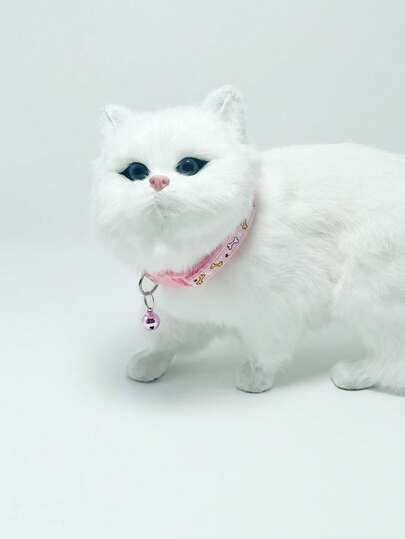 1pc Bell Decor Pet Collar, Pink Cute Bone Print Pet Collar For Pet