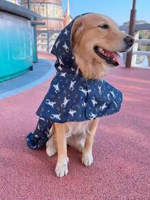 1入組卡通圖案寵物雨衣，藍色滌綸可愛防水寵物戶外雨披 - 藍色 - 查看 1