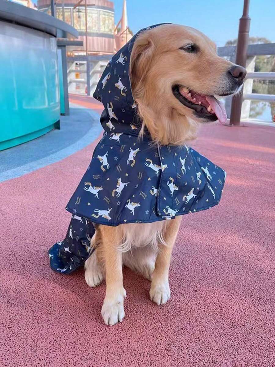 1入組卡通圖案寵物雨衣，藍色滌綸可愛防水寵物戶外雨披 - 藍色 - 查看 1