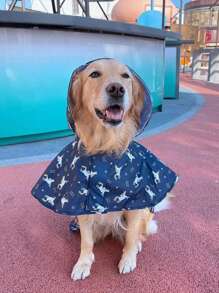 1入組卡通圖案寵物雨衣，藍色滌綸可愛防水寵物戶外雨披 - 藍色 - 查看 5