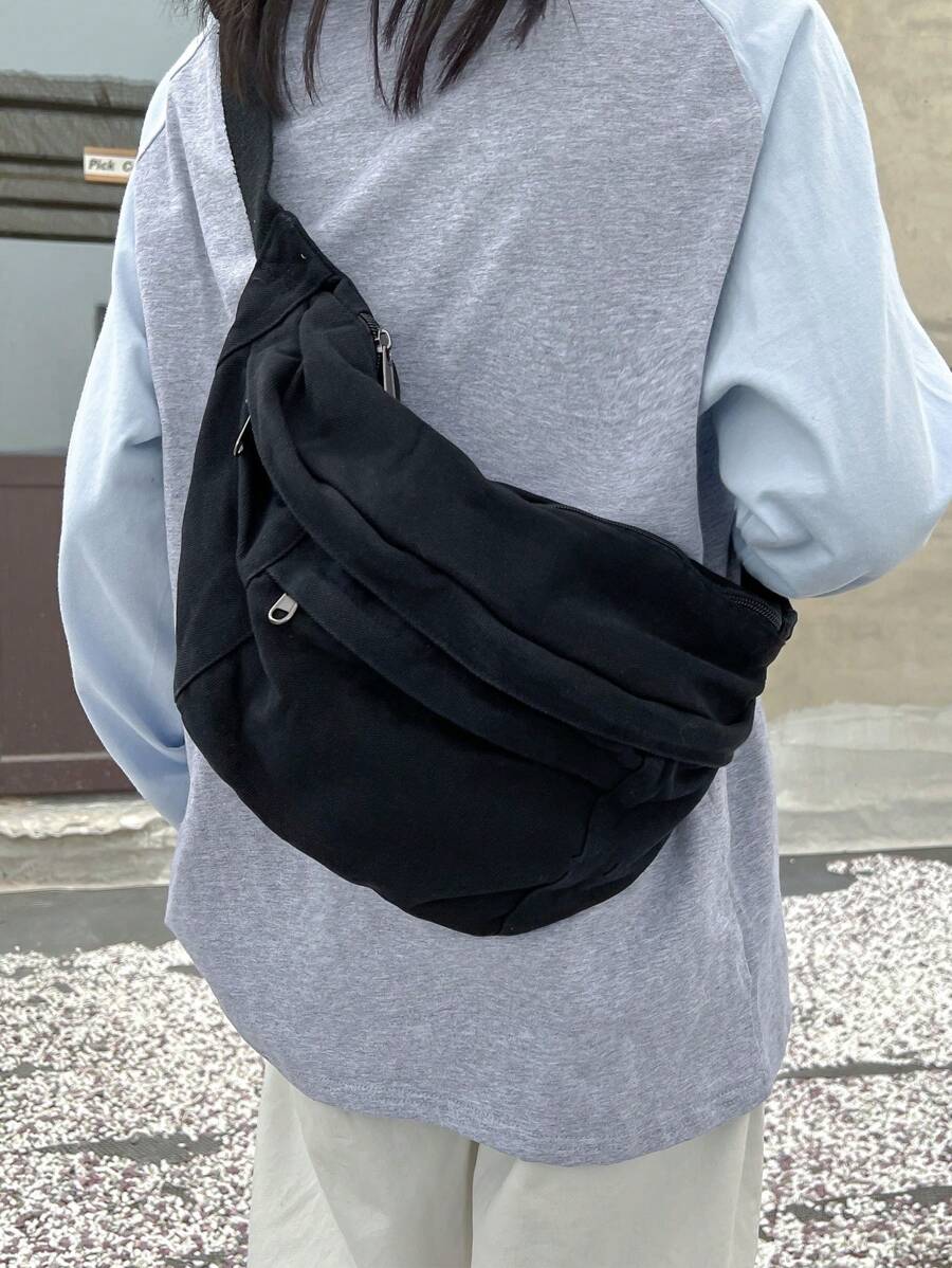 Túi đeo ngực vải Canvas cổ điển Túi đeo vai thường ngày Unisex Túi đeo chéo dung tích lớn Túi đeo chéo đa năng thường ngày Thích hợp cho phong cách giải trí hàng ngày Túi bền cổ điển