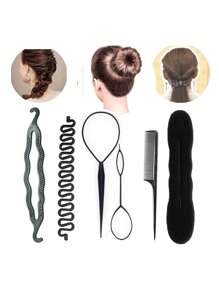 Braider Set, 1Set Braiding Tool Tail Hair Tool Hair Loop Diy Styling Tool Set Tail Hair Flipper Pull Through Ponytail Tool for Hair Decoration - Black - View 1