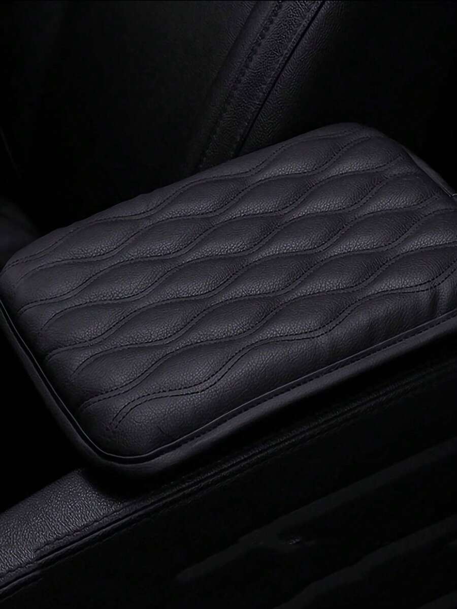 幾何浮雕PU皮革汽車扶手墊 - 黑色 - 查看 1