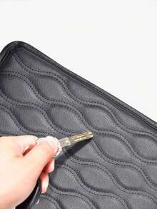 幾何浮雕PU皮革汽車扶手墊 - 黑色 - 查看 4