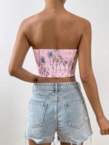 SHEIN VCAY Floral Print Bandana Hem Tube Top - Pink - View 2