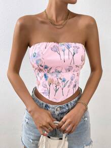 SHEIN VCAY Floral Print Bandana Hem Tube Top - Pink - View 5