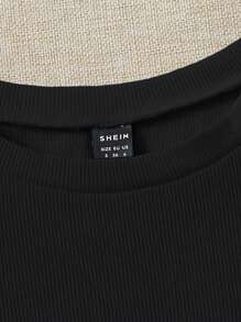 Soleia WYWH Women Vacation Ruffle Trim Solid Black Tee - Black - View 3