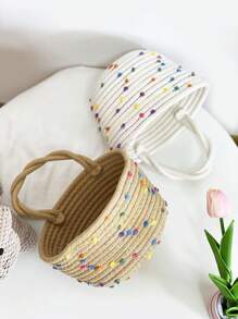 1入組點裝飾寵物收納淺褐色可愛手持桌面儲物籃 - 米色 - 查看 1