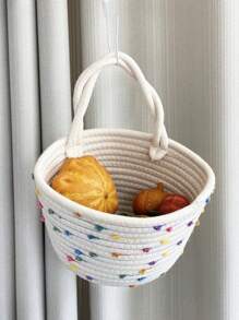 1入組點裝飾寵物收納淺褐色可愛手持桌面儲物籃 - 米色 - 查看 3