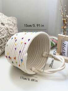 1入組點裝飾寵物收納淺褐色可愛手持桌面儲物籃 - 米色 - 查看 4