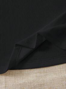 Soleia WYWH Women Vacation Ruffle Trim Solid Black Tee - Black - View 5