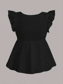 Soleia 荷葉邊前打結荷葉邊下擺網眼刺繡T恤