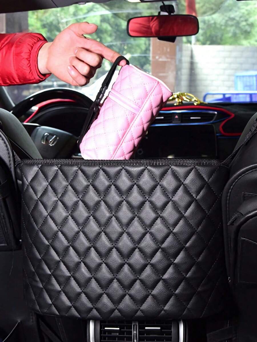 1pc Black Pu Car Seat Organizer Pocket For Middle Console, Car Interior Accessories - Black - View 1