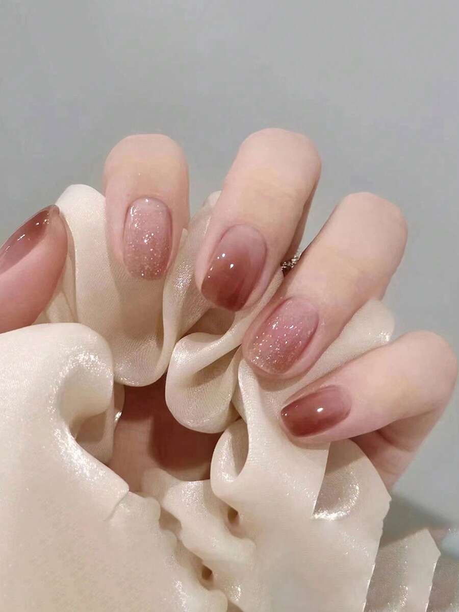 Nâng tầm phong cách của bạn với bộ móng tay giả ombre vuông ngắn long lanh 24 chiếc - Nhiều màu - Xem 1