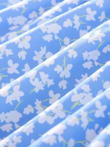 Girls Ditsy Floral Print Ruffle Trim Ruffle Hem Dress Cottagecore Dress - Blue - View 5