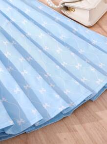 Bộ hai mảnh Gái Nơ Bướm Nếp gấp Phần Ngực Khối Màu Đồ họa Dễ thương - Xanh và trắng - Xem 4