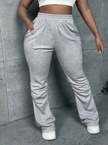 Slaydiva Letter Graphic Ruched Joggers - Light Grey - View 5